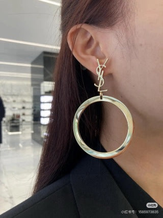 YSL Monogram Circle Hoop Drop Earrings