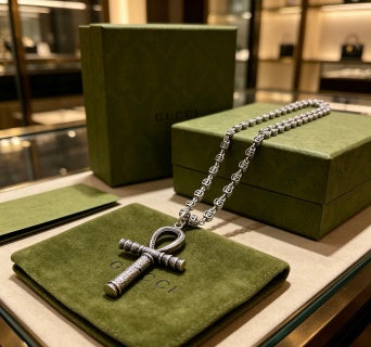 Gucci Interlocking G Cross Pendant Bead Chain Necklace