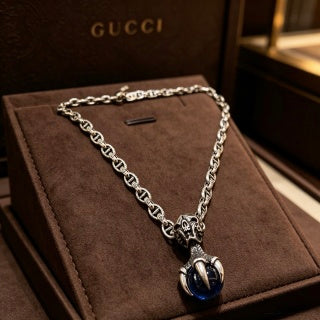 Gucci Interlocking G Chain Necklace with Crystal Drop Pendant