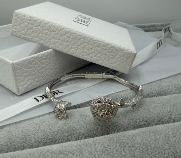 Dior Rose Crystal CD Open Bangle Bracelet