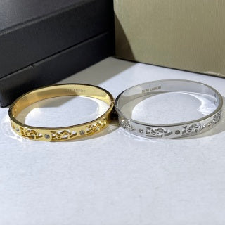 YSL Dual Tone Crystal Emblem Cuff Bracelet