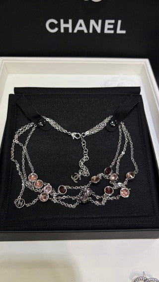 Chanel Layered Gemstone Charm Necklace