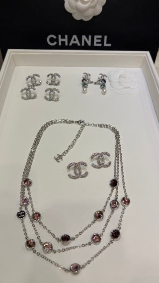 Chanel Layered Gemstone Charm Necklace