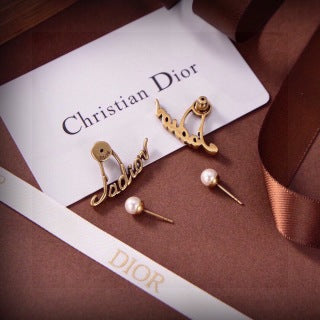 Dior J'Adior Script Gold Stud Earrings
