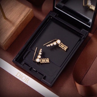Dior Pearl J'Adior Script Drop Stud Earrings