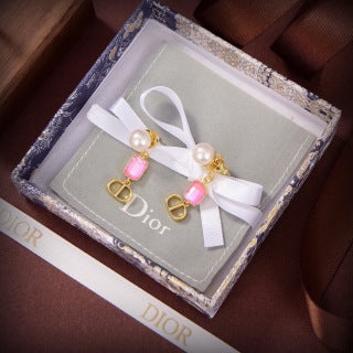 Dior Color Gemstone CD Pearl Drop Stud Earrings