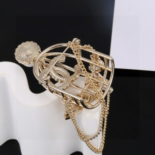 CHANEL Pearl Cage Chain Brooch
