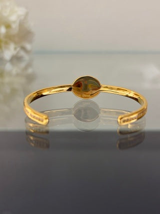 Dior Pearl Medallion Crystal Open Bangle Bracelet
