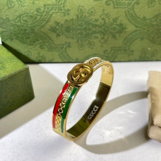 Gucci GG Web Stripe Crystal Cuff Bracelet
