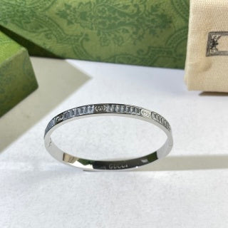 Gucci GG Engraved Silver Cuff Bracelet