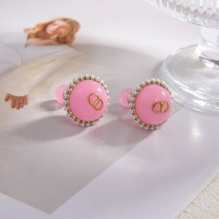 Dior Pink Enamel Pearl Medallion Stud Earrings