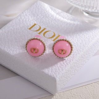 Dior Pink Enamel Pearl Medallion Stud Earrings