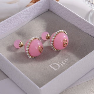 Dior Pink Enamel Pearl Medallion Stud Earrings
