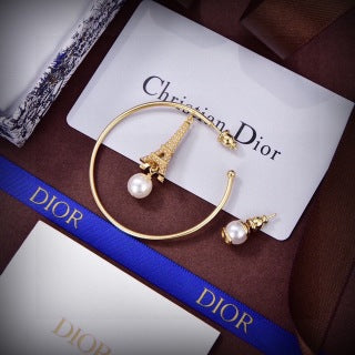 Dior Eiffel Pearl Hoop Drop Stud Earrings