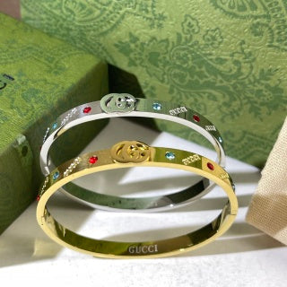 Gucci Interlocking G Multicolor Crystal Accent Cuff Bracelet