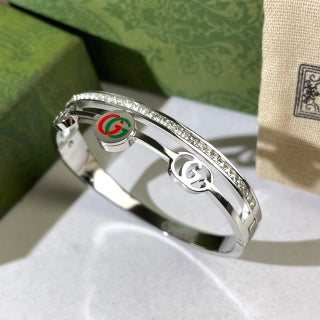 Gucci Interlocking G Web Stripe Medallion Pavé Cuff Bracelet