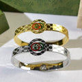 Gucci Interlocking G Web Stripe Medallion Crystal Cuff Bracelet