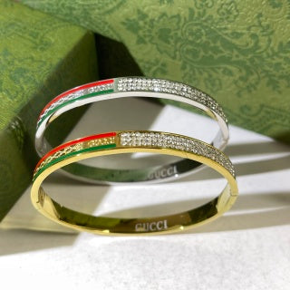 Gucci Web Stripe Crystal Line Open Cuff Bracelet