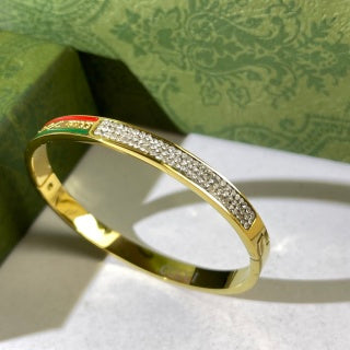Gucci Web Stripe Crystal Line Open Cuff Bracelet