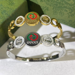 Gucci Interlocking G Web Stripe Medallion Link Cuff Bracelet