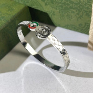 Gucci Interlocking G Web Stripe Crystal Cuff Bracelet