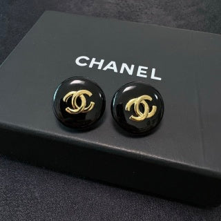 CHANEL Noir Medallion CC Stud Earrings