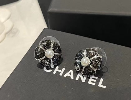 CHANEL Midnight Petal Bloom Stud Earrings