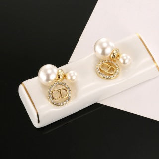 Dior Pearl CD Crystal Drop Stud Earrings
