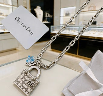 Dior Evelyne Silver Crystal Medallion Link Necklace