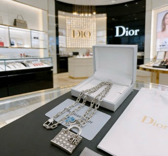Dior Evelyne Silver Crystal Medallion Link Necklace
