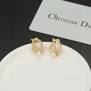 Dior Liora Crystal CD Pearl Stud Earrings