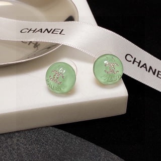 Chanel Mint Enamel Round Signature Earrings