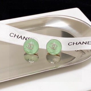 Chanel Mint Enamel Round Signature Earrings
