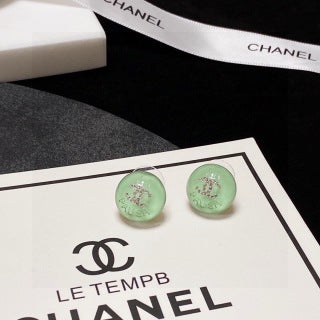 Chanel Mint Enamel Round Signature Earrings