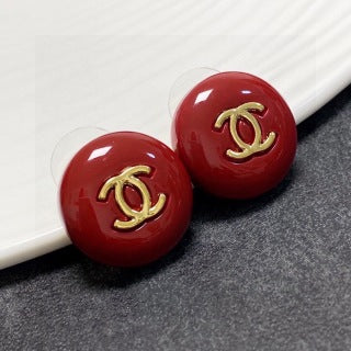 Chanel Vintage Red Enamel CC Earrings