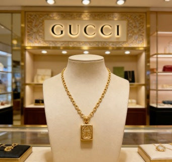Gucci Engraved Rectangular Medallion Pendant Necklace