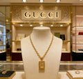 Gucci Engraved Rectangular Medallion Pendant Necklace