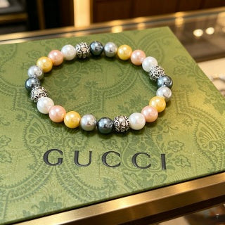 Gucci Multicolor Pearl Bead Interlocking G Bracelet