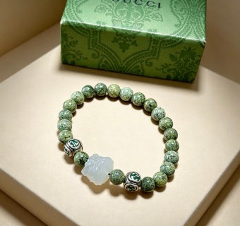 Gucci Green Jasper Bead Interlocking G Bracelet