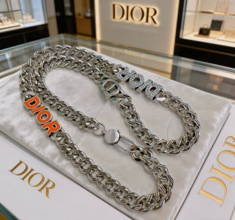 Dior Evelyne Silver Multi Charm Link Chain Necklace