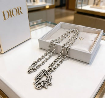 Dior Evelyne Silver Lock Charm Link Necklace