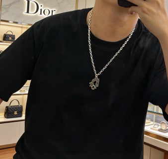 Dior Evelyne Silver Lock Charm Link Necklace