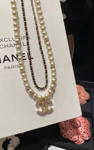 Chanel Layered Pearl Crystal CC Necklace – Elegant Luxury Fashion Jewelry
