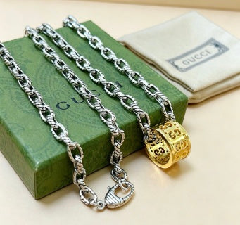 Gucci GG Barrel Charm Long Chain Necklace