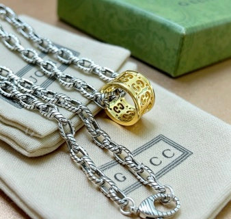 Gucci GG Barrel Charm Long Chain Necklace