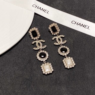 CHANEL Noir Pearl Crystal Drop Earrings