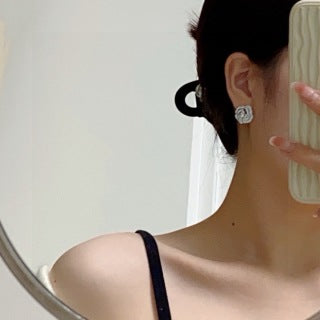 Chanel Floral Pavé Signature CC Stud Earrings