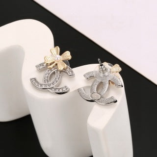 Chanel Bow Crystal Signature CC Stud Earrings