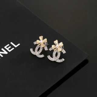Chanel Bow Crystal Signature CC Stud Earrings