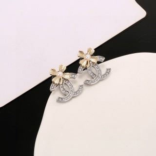 Chanel Bow Crystal Signature CC Stud Earrings